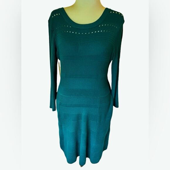 Eliza J Forest Green Fit & Flare Scoop Neck Sweater Dress - Size 12 - Picture 1 of 3